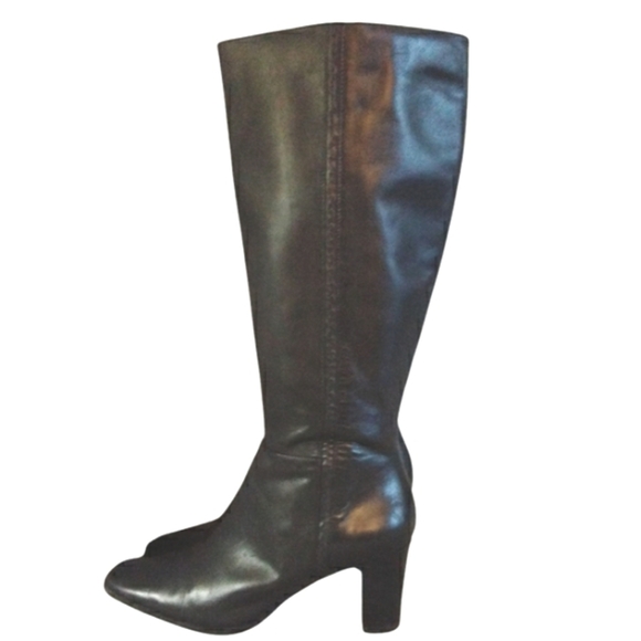 Black Knee High Heeled Leather Boots Women's size 9 - Picture 5 of 11